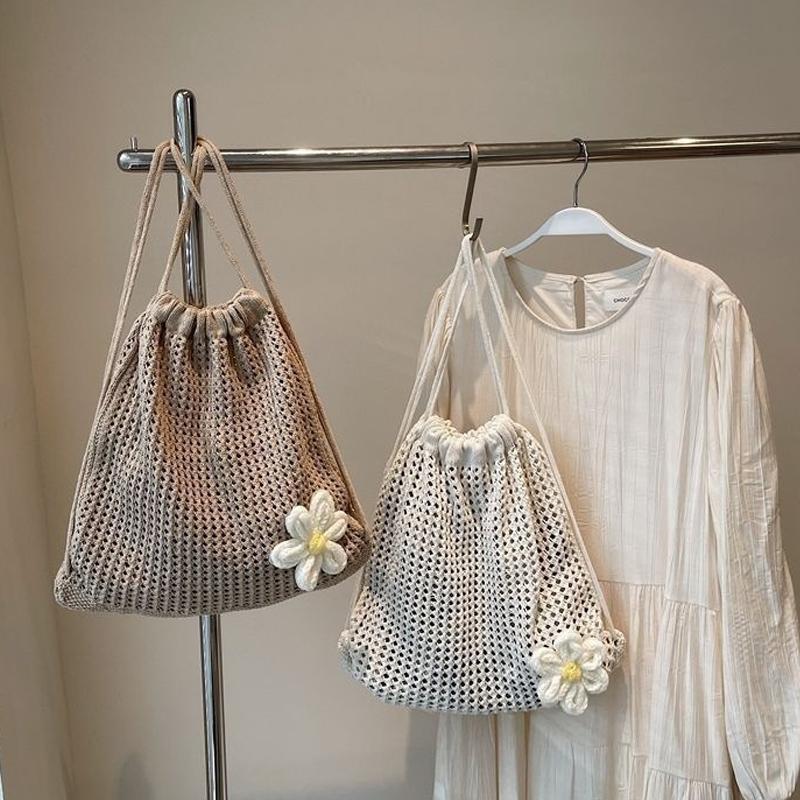 Crochet Market Bag - ●Solid Color Knitting Shoulder Bag Large