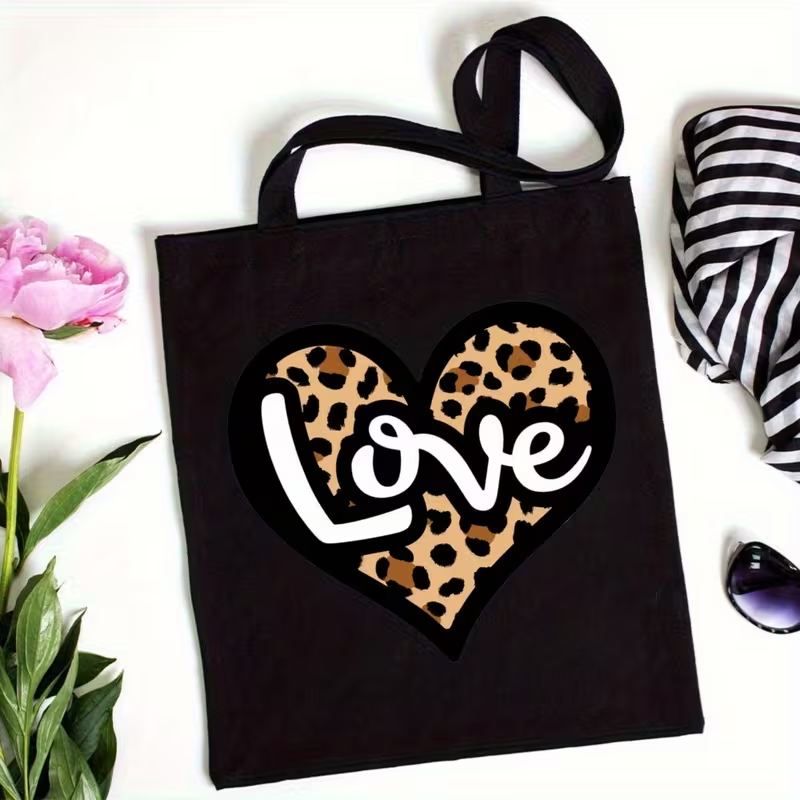 Shopper Tote Canvas - Leopard Print Heart Love Letter Canvas