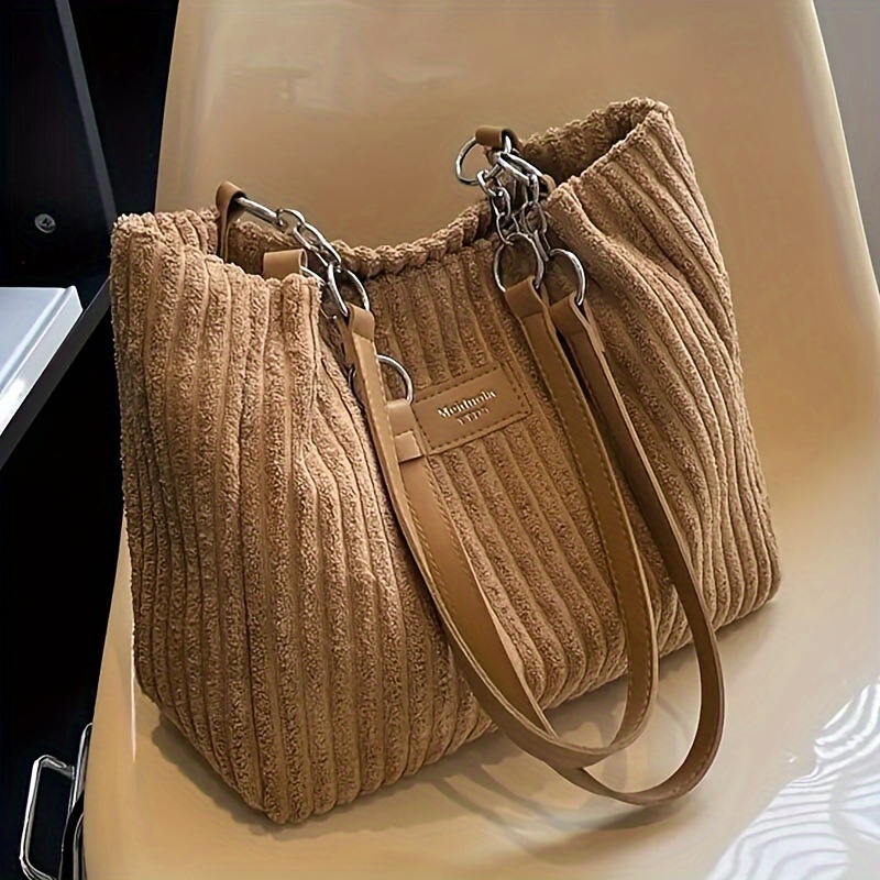 Women Bags Zip - Large Capacity Corduroy Tote Bag Chain