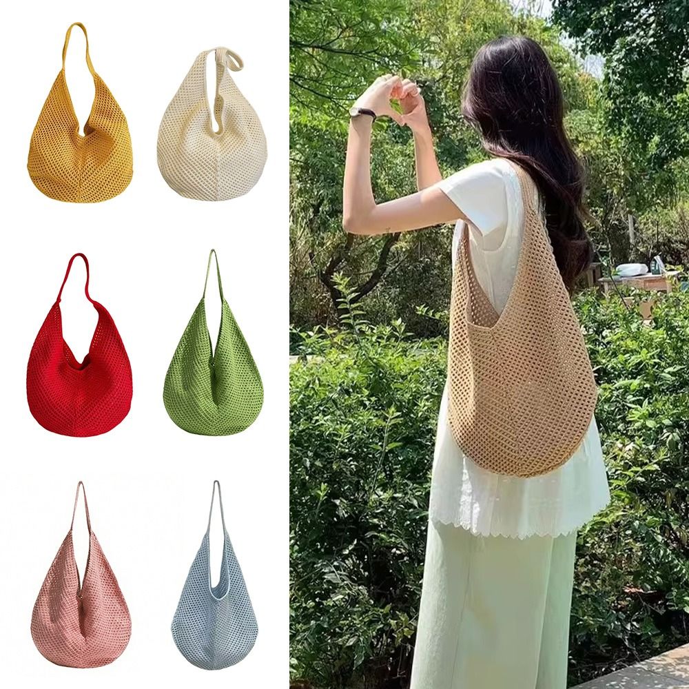Crochet Market Bag - Hollow Woven Single Shoulder Bag Knitted