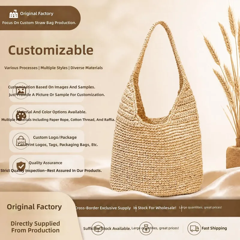 Women'S Raffia Bags - Raffia Grass Woven Tote Bag Handwoven