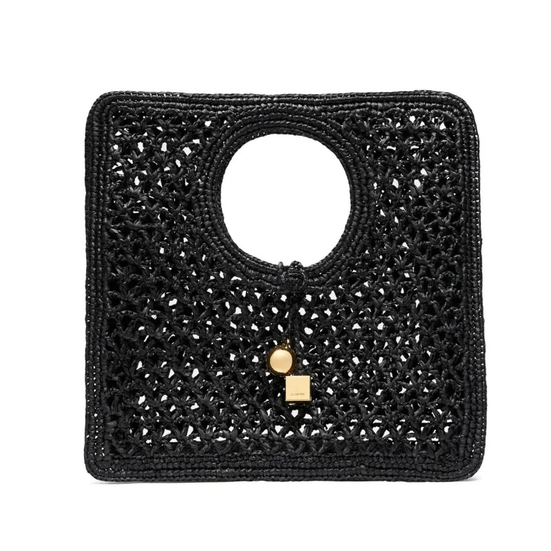 Women'S Raffia Bags - Interlocking-closure Tote Bag Women Black Flat