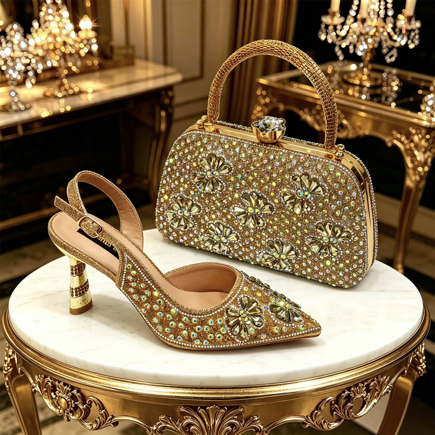 Women'S Evening Bags - Venus Chan Gold Pointed Toe Rhinestone