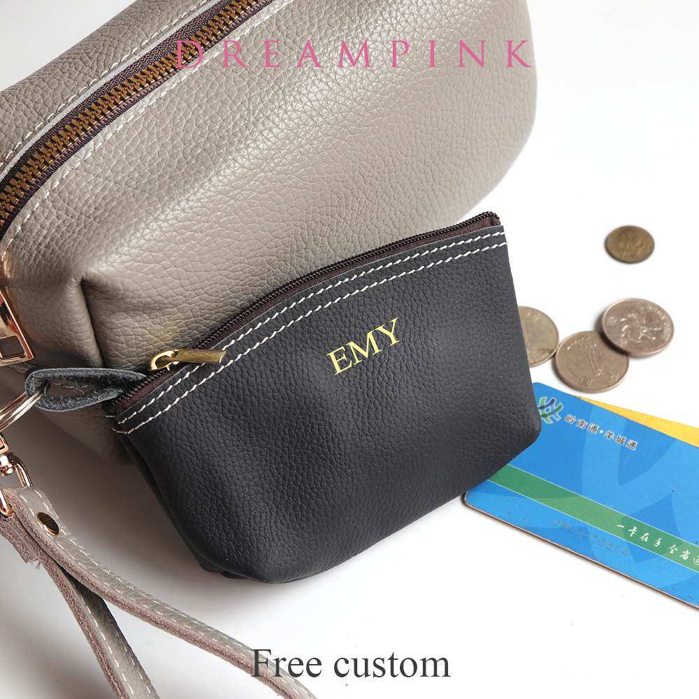 Women Bags Zip - Cowhide Zip Coin Pouch Custom Letters
