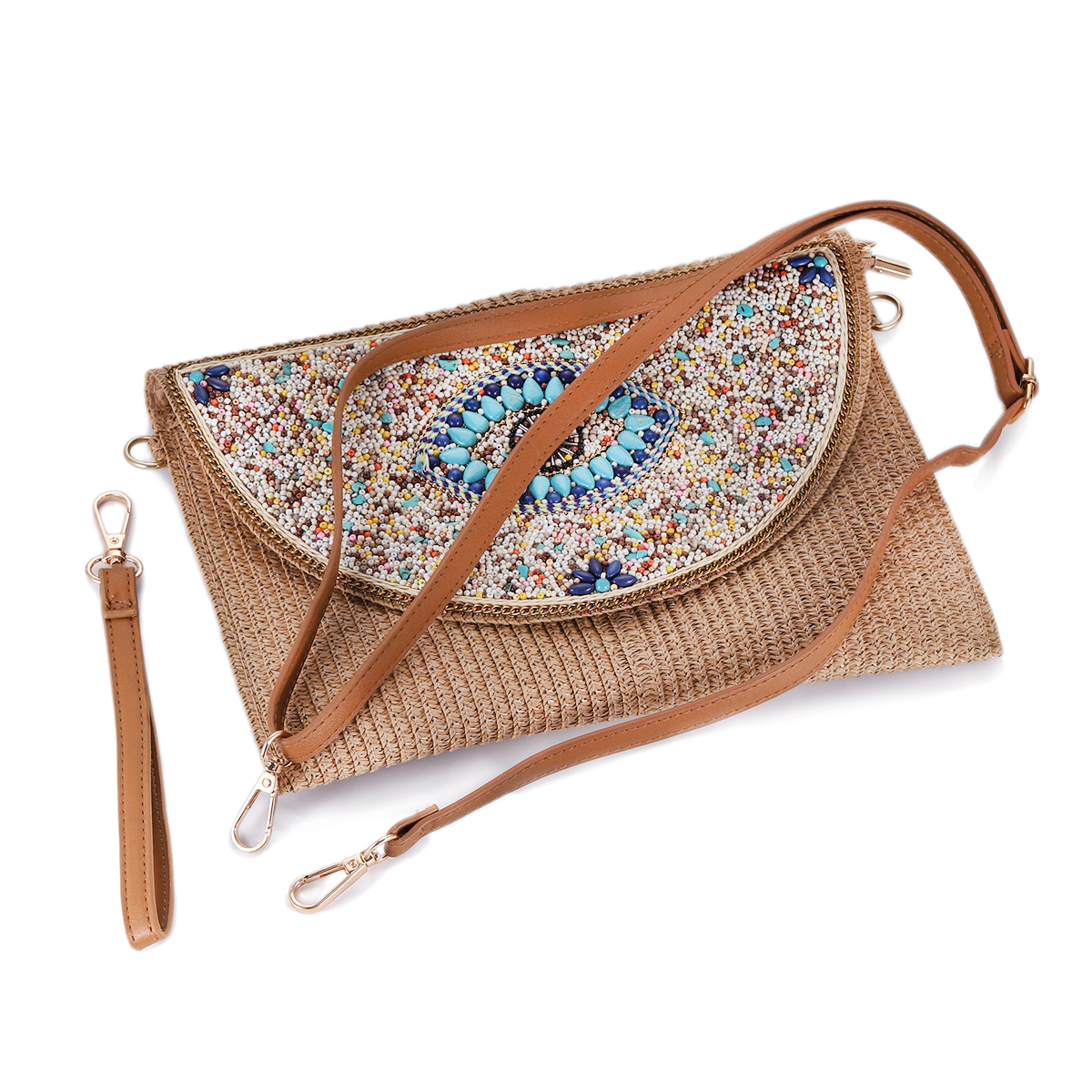 Bohemian Evil Eye Embroidered  - Women'S Raffia Bags บทวิจารณ์และราคา
