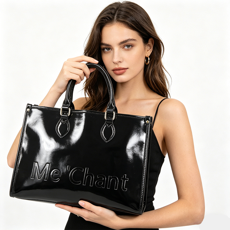 Women Black Glossy Patent PU L - Top Handle Structured บทวิจารณ์และราคา