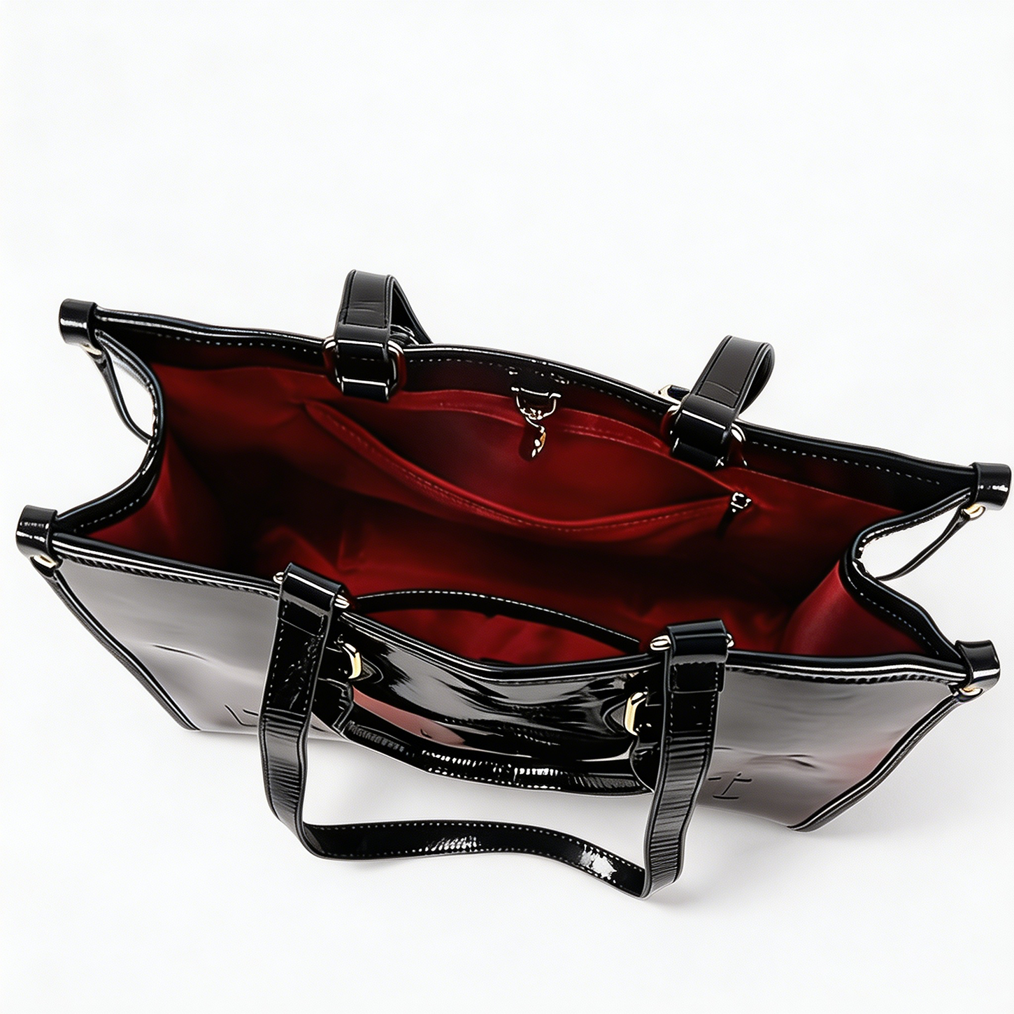 Women Black Glossy Patent PU L - Top Handle Structured บทวิจารณ์และราคา