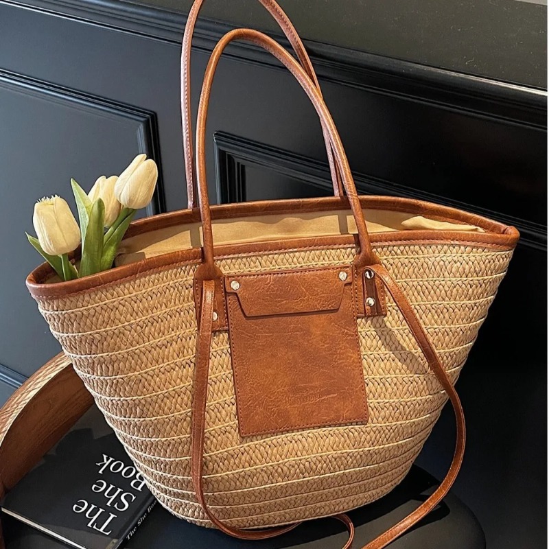 Woven Shoulder Bag Straw Baske - Women'S Raffia Bags บทวิจารณ์และราคา