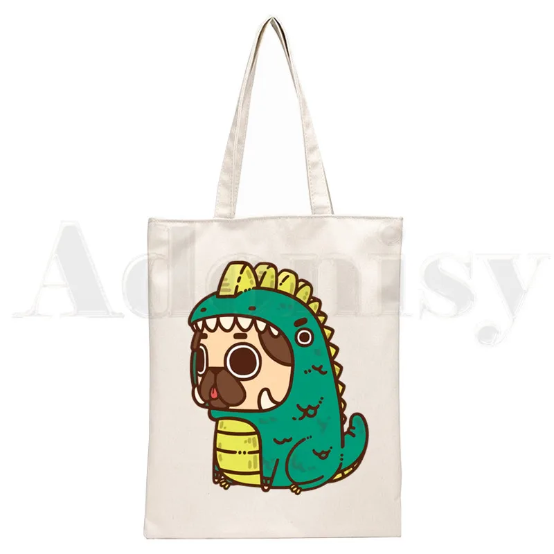 Dog Pet Pug Life Cartoon Print - Shopper Tote Canvas บทวิจารณ์และราคา