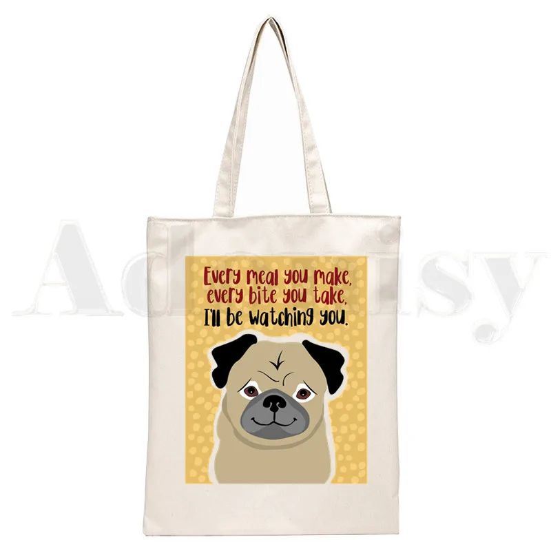 Dog Pet Pug Life Cartoon Print - Shopper Tote Canvas บทวิจารณ์และราคา