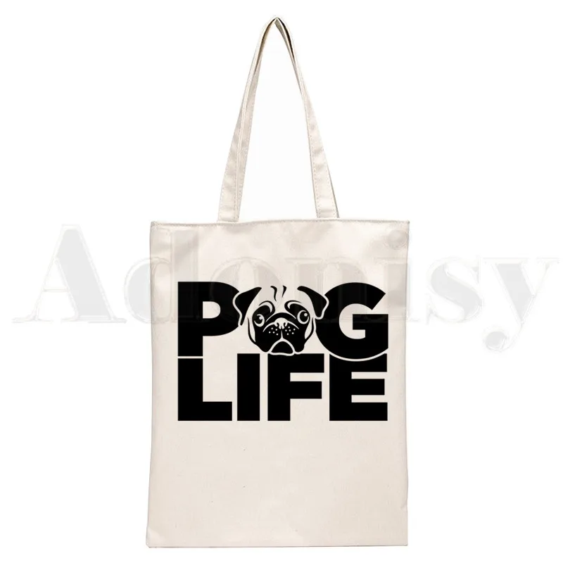 Dog Pet Pug Life Cartoon Print - Shopper Tote Canvas บทวิจารณ์และราคา
