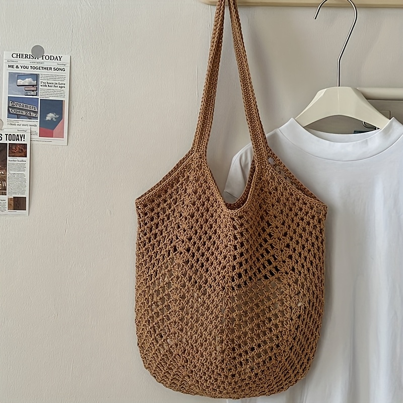Crochet Mesh Tote Bag Hollow W - Crochet Market Bag บทวิจารณ์และราคา