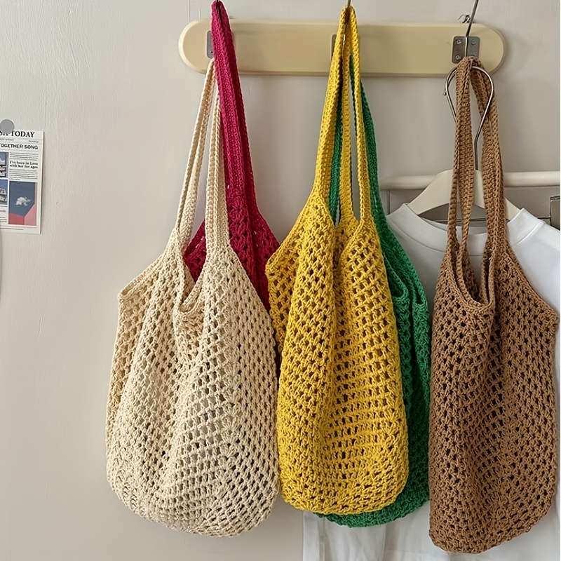 Crochet Mesh Tote Bag Hollow W - Crochet Market Bag บทวิจารณ์และราคา