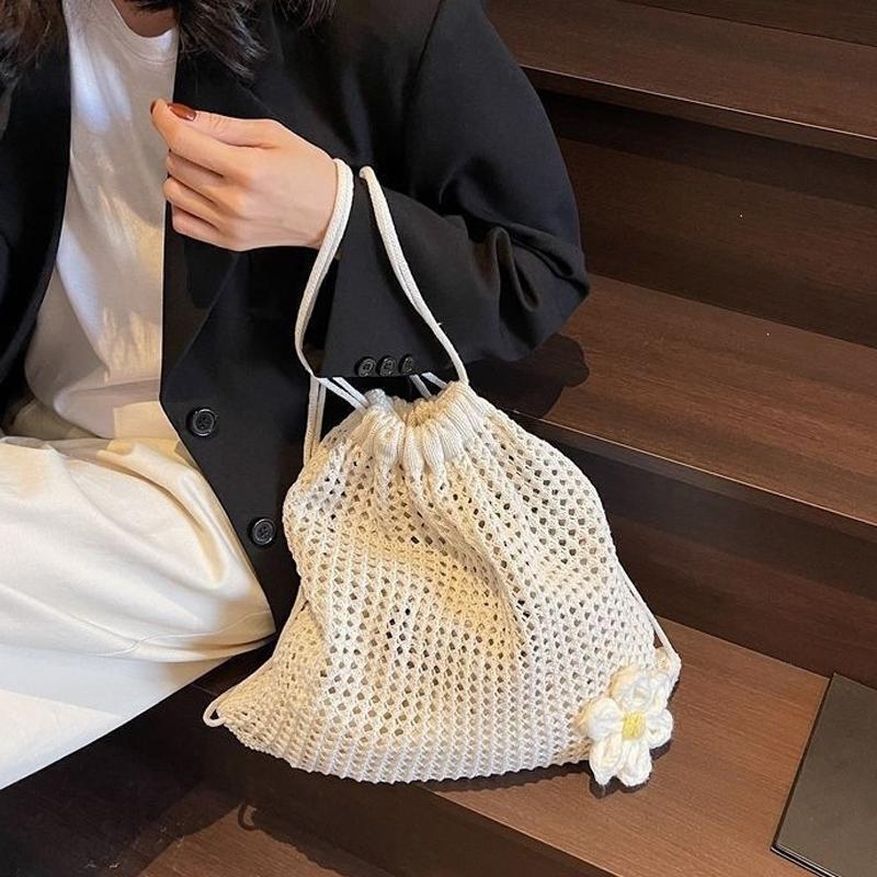 ●Solid Color Knitting Shoulder - Crochet Market Bag บทวิจารณ์และราคา