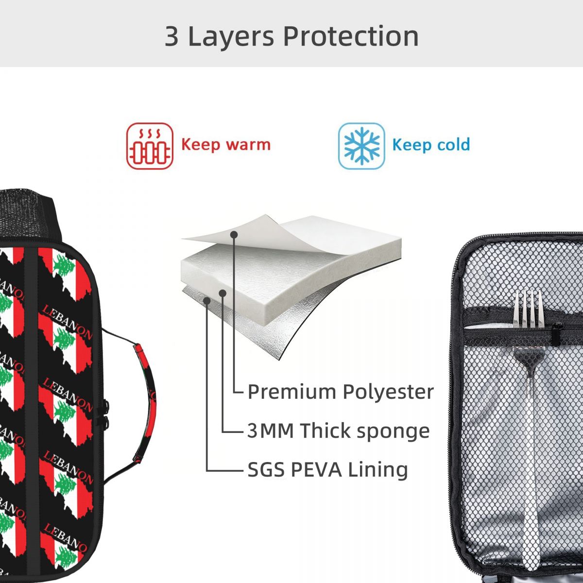 Lebanon Flag Map Insulated Lun - Women Bags Lebanon บทวิจารณ์และราคา