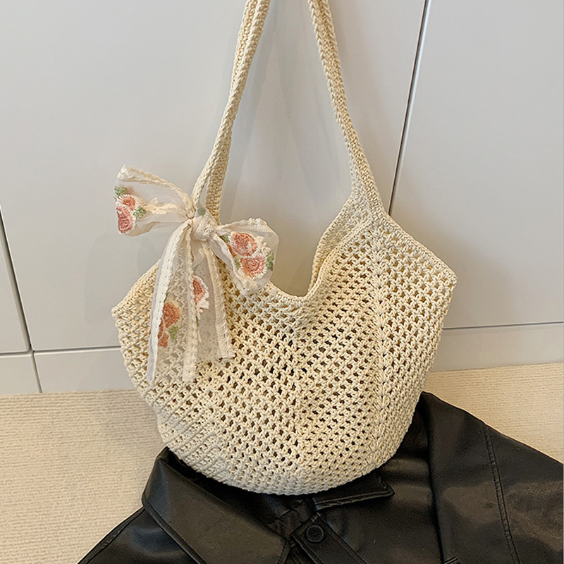 Summer Lace Bow Tote Bags Wome - Crochet Market Bag บทวิจารณ์และราคา