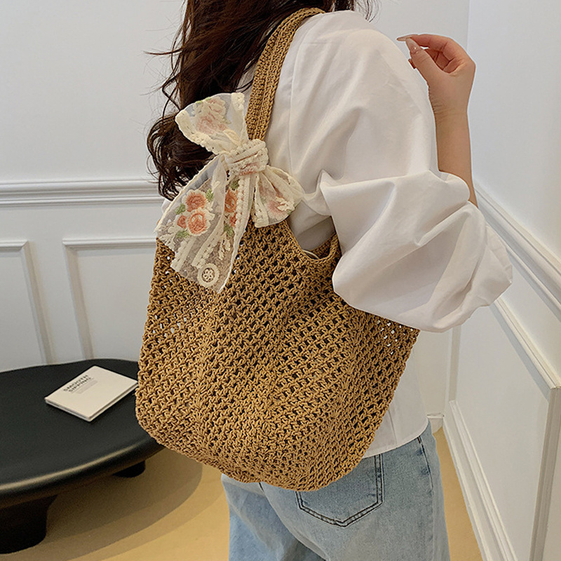 Summer Lace Bow Tote Bags Wome - Crochet Market Bag บทวิจารณ์และราคา