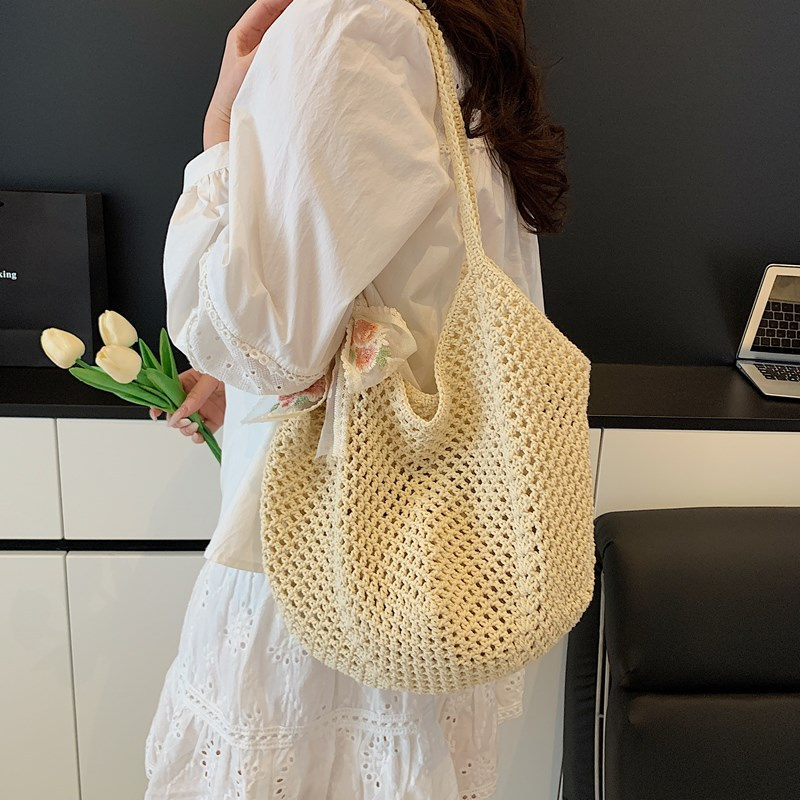 Summer Lace Bow Tote Bags Wome - Crochet Market Bag บทวิจารณ์และราคา