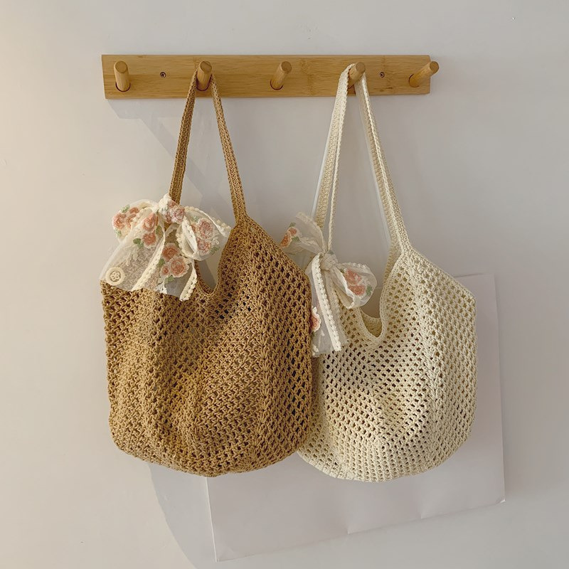 Summer Lace Bow Tote Bags Wome - Crochet Market Bag บทวิจารณ์และราคา