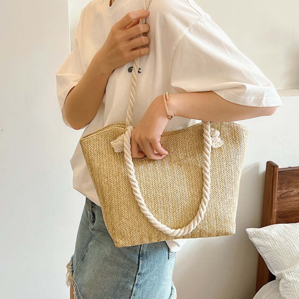New Summer Beach Tote Bag Larg - Women'S Raffia Bags บทวิจารณ์และราคา
