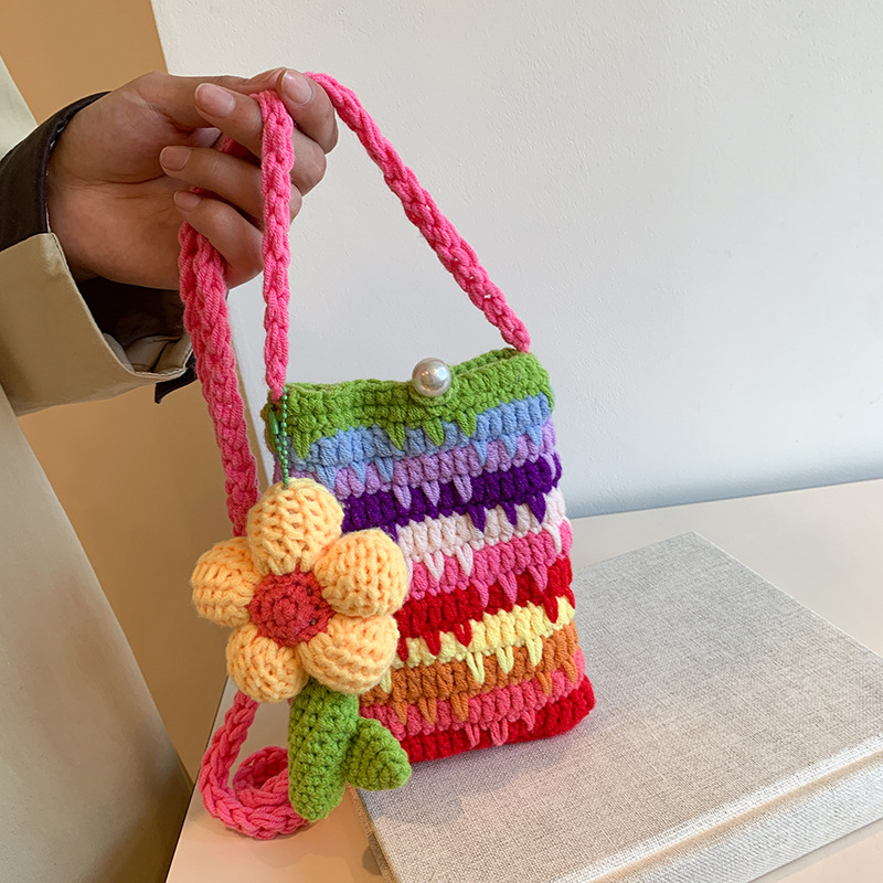 Knitted Wool Woman Bag Fashion - Crochet Market Bag บทวิจารณ์และราคา