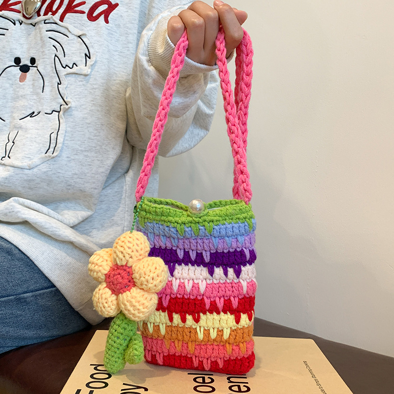 Knitted Wool Woman Bag Fashion - Crochet Market Bag บทวิจารณ์และราคา