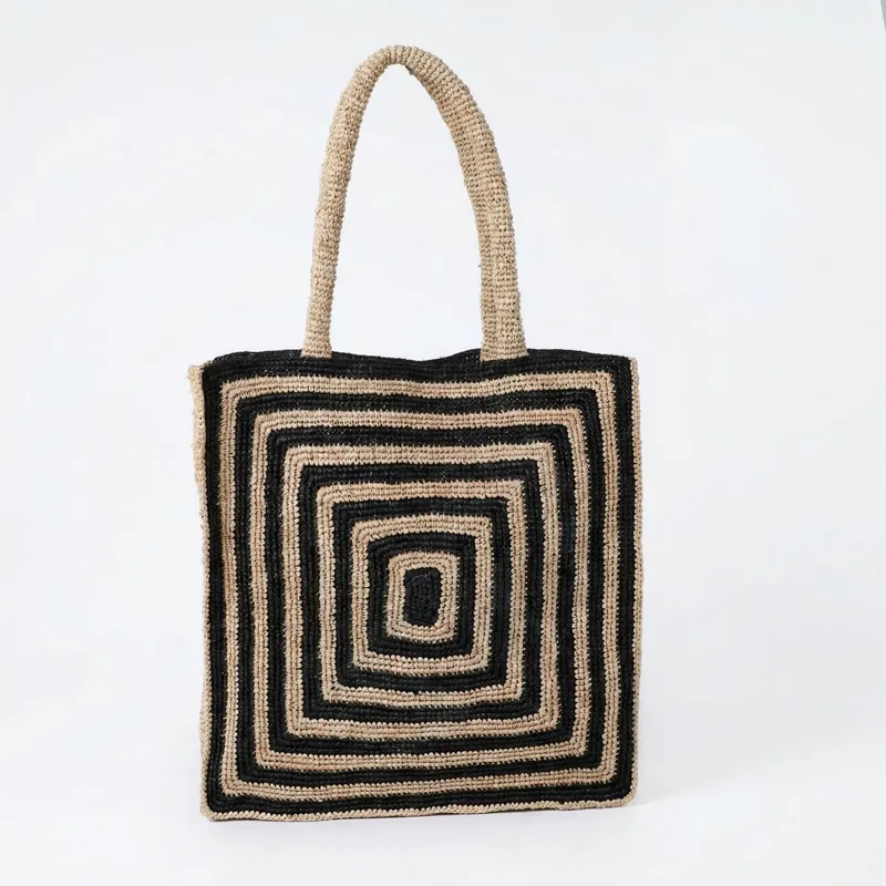 Striped raffia woven straw bag - Women'S Raffia Bags บทวิจารณ์และราคา