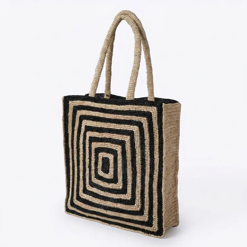 Striped raffia woven straw bag - Women'S Raffia Bags บทวิจารณ์และราคา