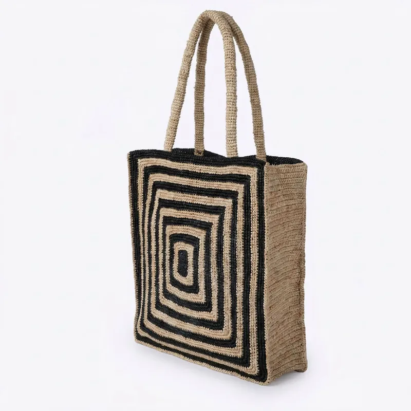 Striped raffia woven straw bag - Women'S Raffia Bags บทวิจารณ์และราคา