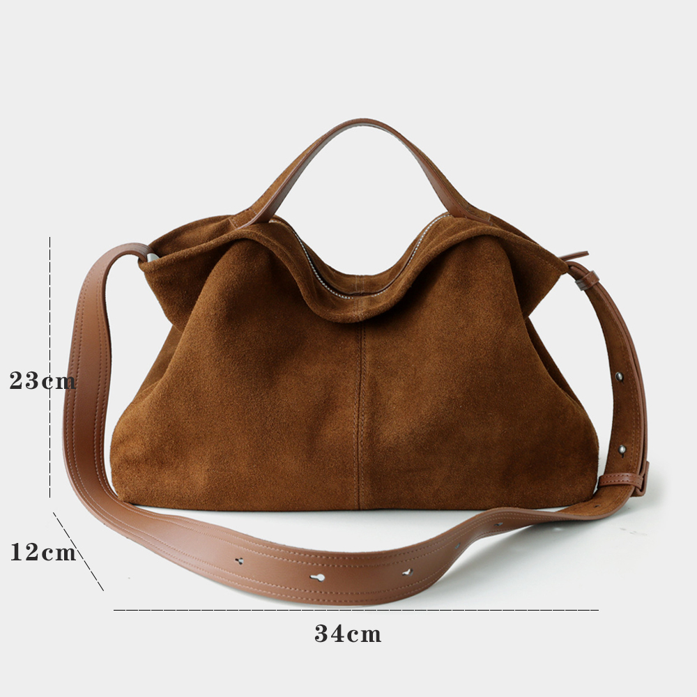 Genuine Leather Suede Tote Bag - Hobo Bag Slouchy บทวิจารณ์และราคา