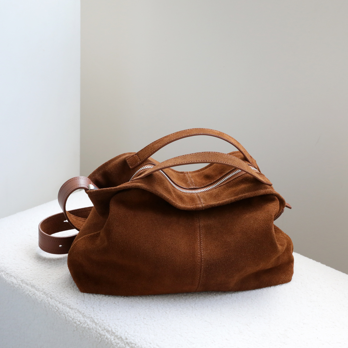 Genuine Leather Suede Tote Bag - Hobo Bag Slouchy บทวิจารณ์และราคา