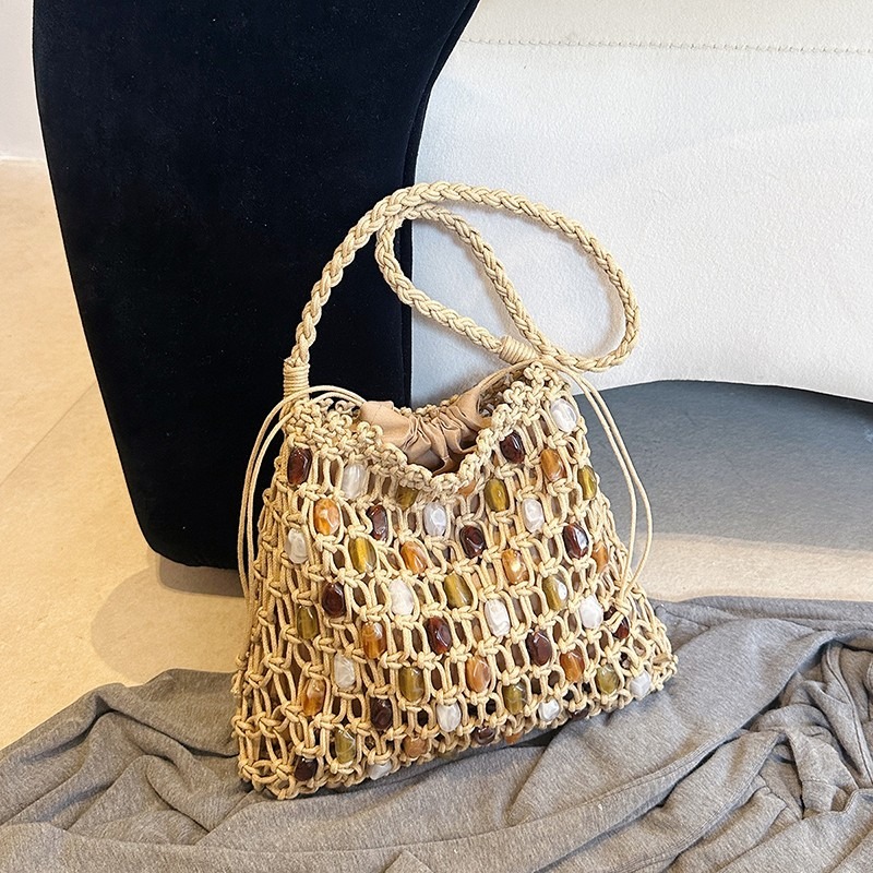 Summer Hollow Out Woven Beaded - Crochet Market Bag บทวิจารณ์และราคา