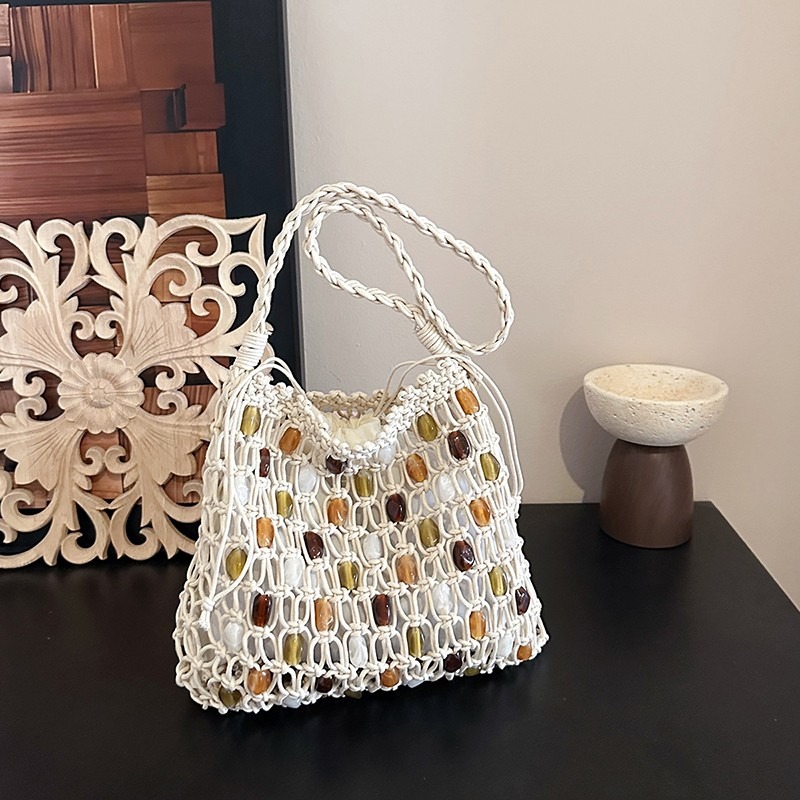 Summer Hollow Out Woven Beaded - Crochet Market Bag บทวิจารณ์และราคา