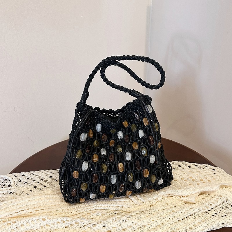 Summer Hollow Out Woven Beaded - Crochet Market Bag บทวิจารณ์และราคา