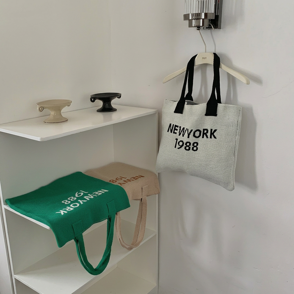 New York 1988 Letter Print Kni - Crochet Market Bag บทวิจารณ์และราคา
