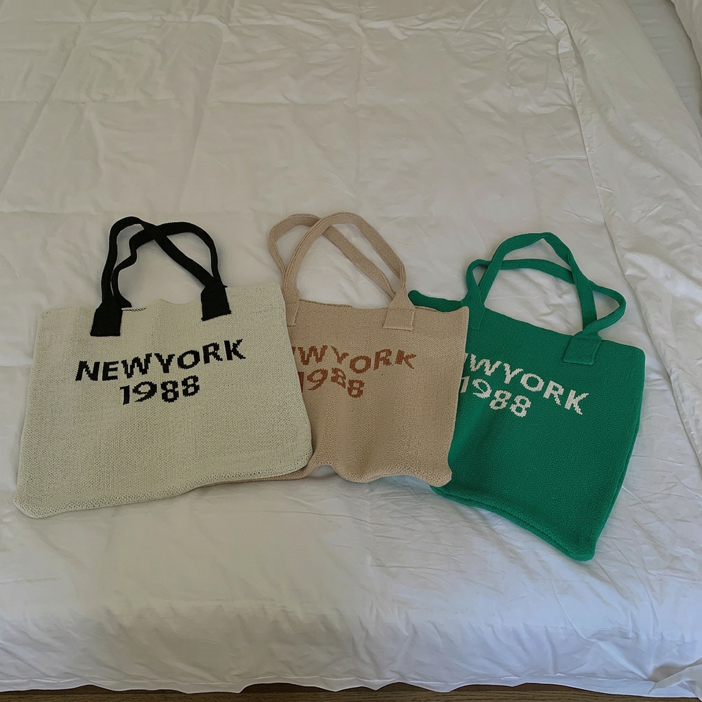 New York 1988 Letter Print Kni - Crochet Market Bag บทวิจารณ์และราคา
