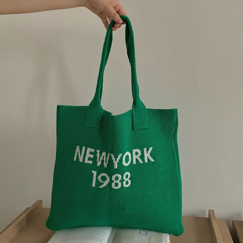 New York 1988 Letter Print Kni - Crochet Market Bag บทวิจารณ์และราคา