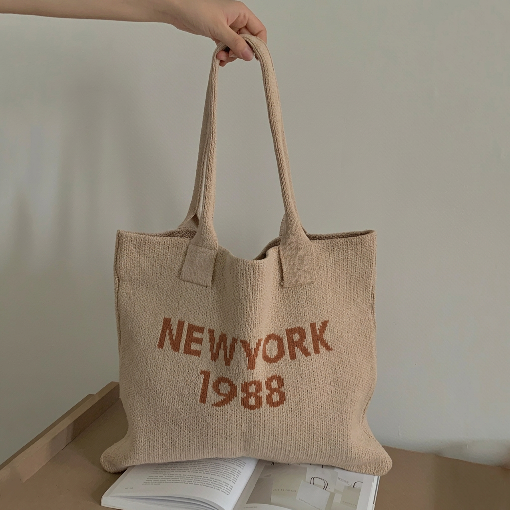New York 1988 Letter Print Kni - Crochet Market Bag บทวิจารณ์และราคา