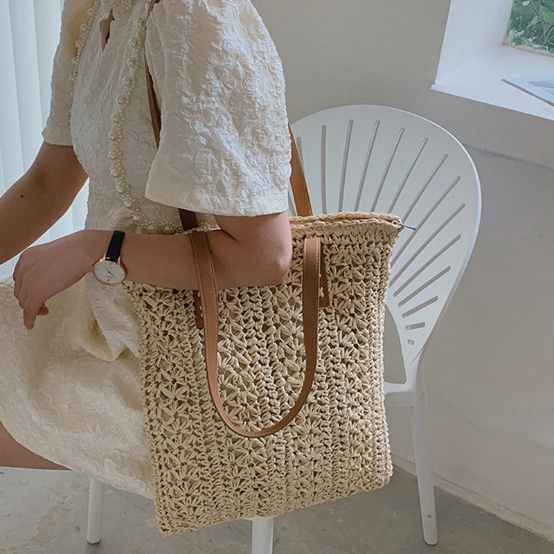 Square Hollow Straw Beach Bag  - Women'S Raffia Bags บทวิจารณ์และราคา