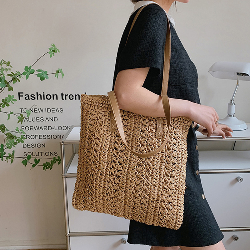 Square Hollow Straw Beach Bag  - Women'S Raffia Bags บทวิจารณ์และราคา