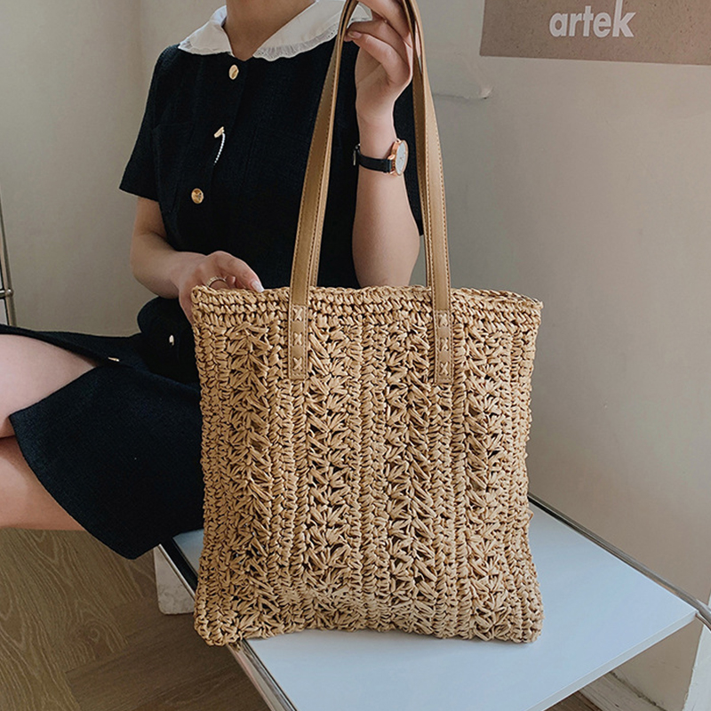 Square Hollow Straw Beach Bag  - Women'S Raffia Bags บทวิจารณ์และราคา