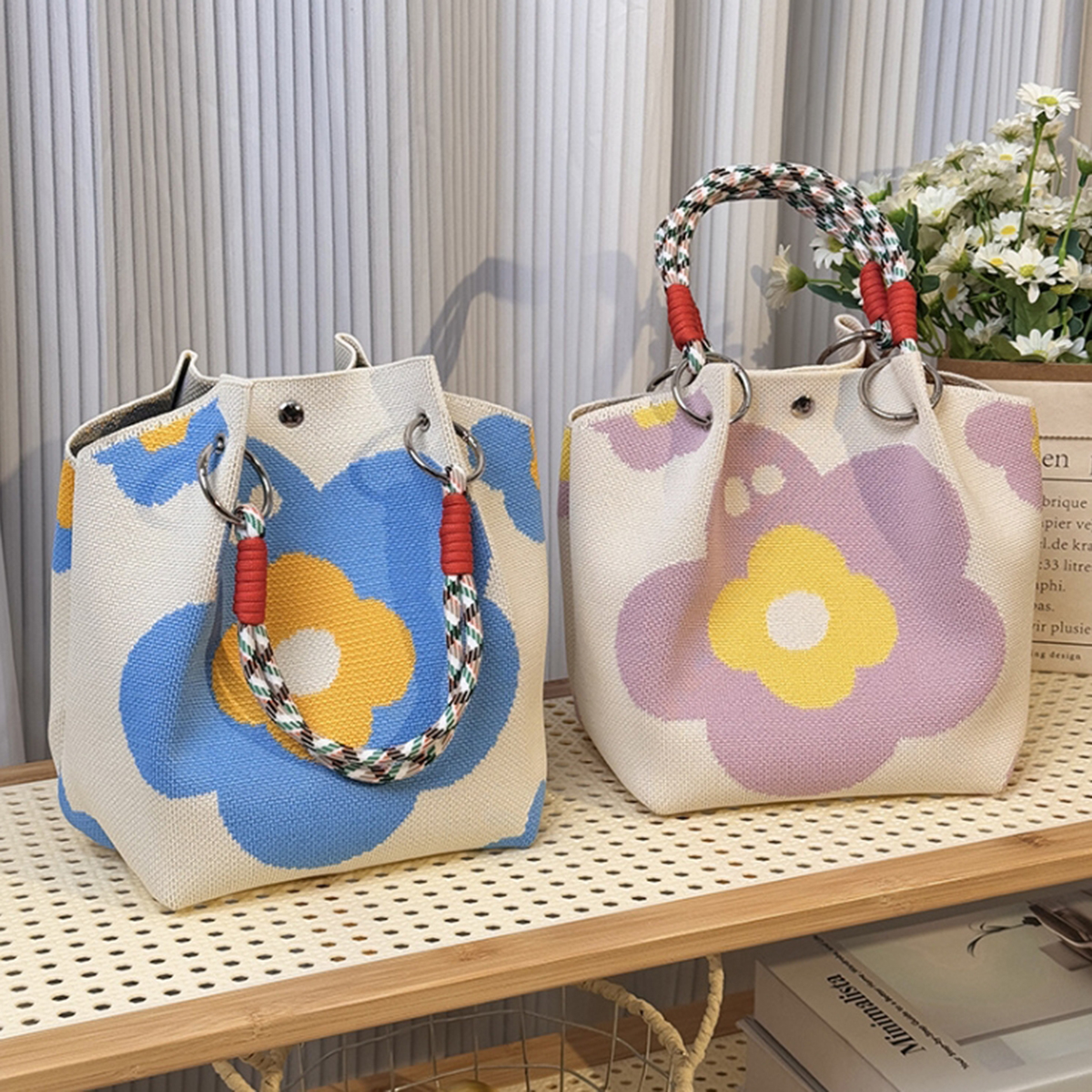 This multi-color knitted retro - Crochet Market Bag บทวิจารณ์และราคา