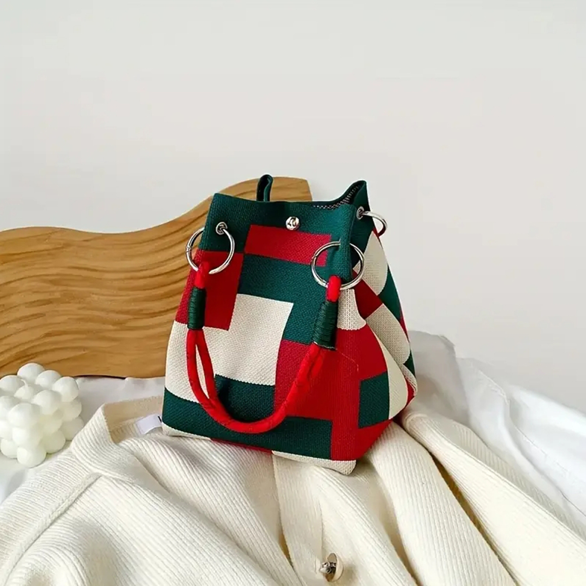 This multi-color knitted retro - Crochet Market Bag บทวิจารณ์และราคา