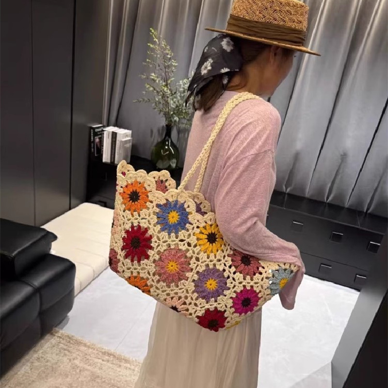 Fashion Vintage Flowers Handma - Crochet Market Bag บทวิจารณ์และราคา