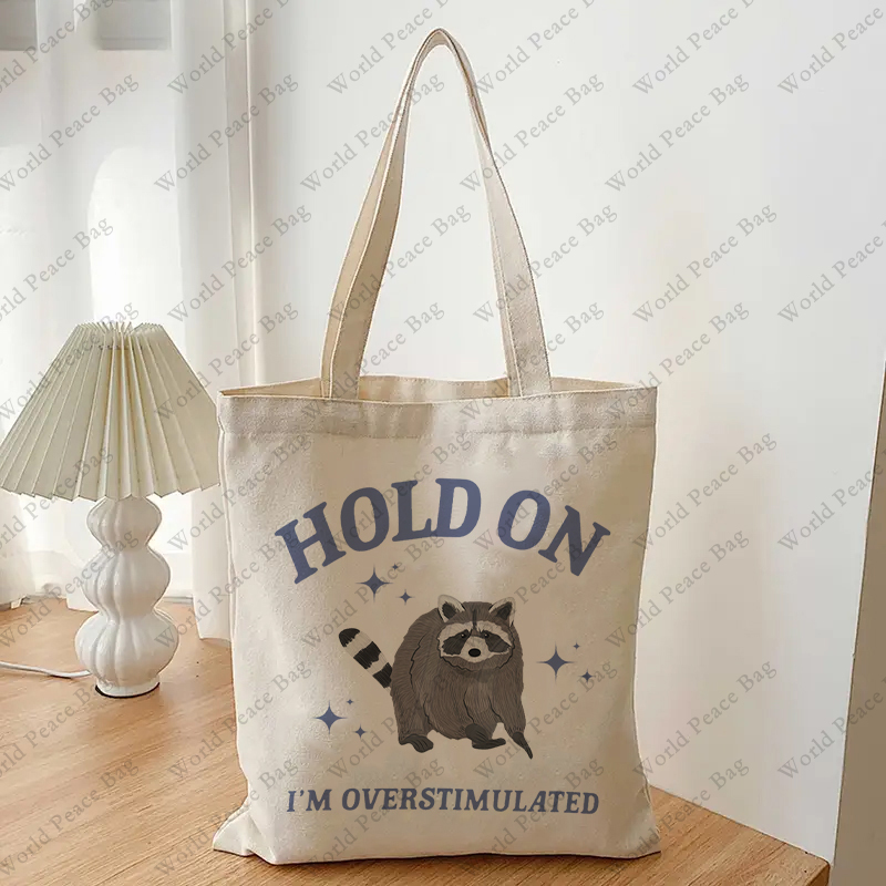 1 pc Hold On I'm Overstimulate - Shopper Tote Canvas บทวิจารณ์และราคา
