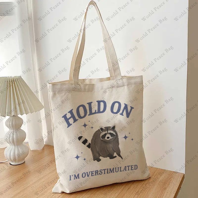1 pc Hold On I'm Overstimulate - Shopper Tote Canvas บทวิจารณ์และราคา