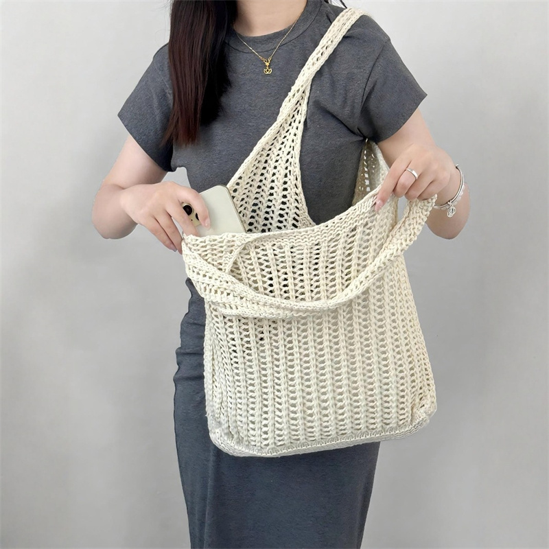 Solid Color Large Capacity Kni - Crochet Market Bag บทวิจารณ์และราคา
