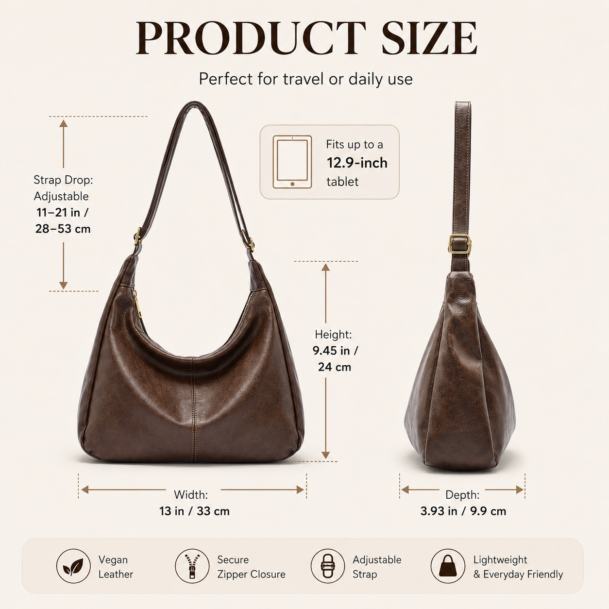 Adjustable Strap Hobo Bag for  - Hobo Bag Slouchy บทวิจารณ์และราคา