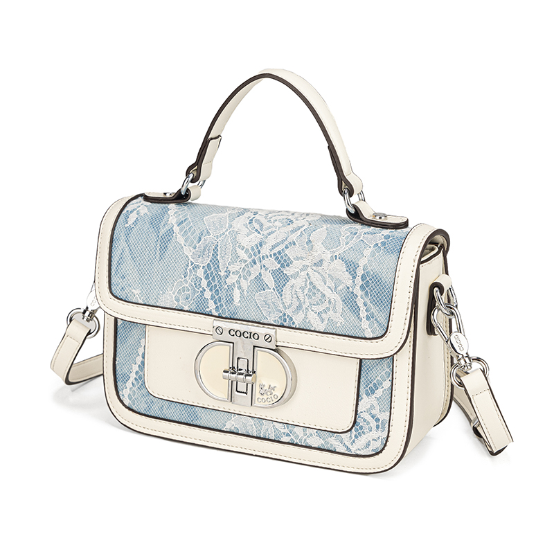 Women Blue White Lace Flap Han - Top Handle Structured บทวิจารณ์และราคา