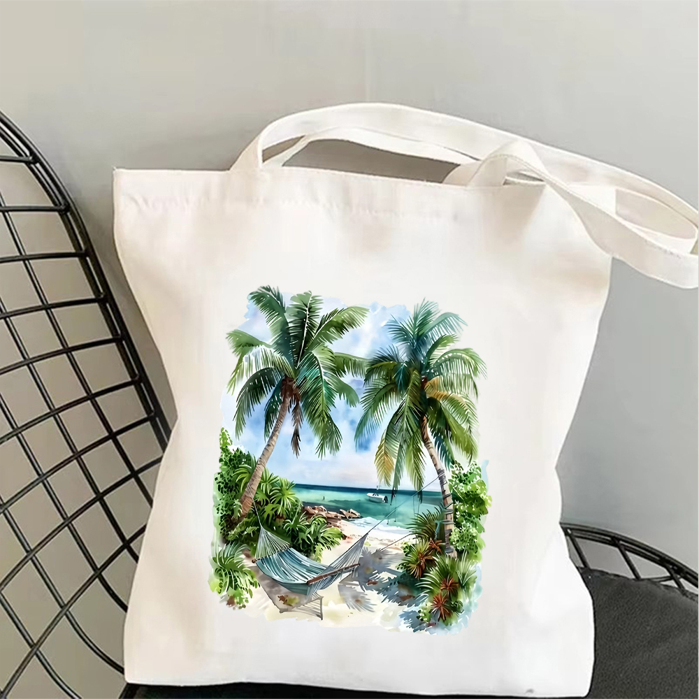 Tropical Beach Canvas Tote Bag - Shopper Tote Canvas บทวิจารณ์และราคา